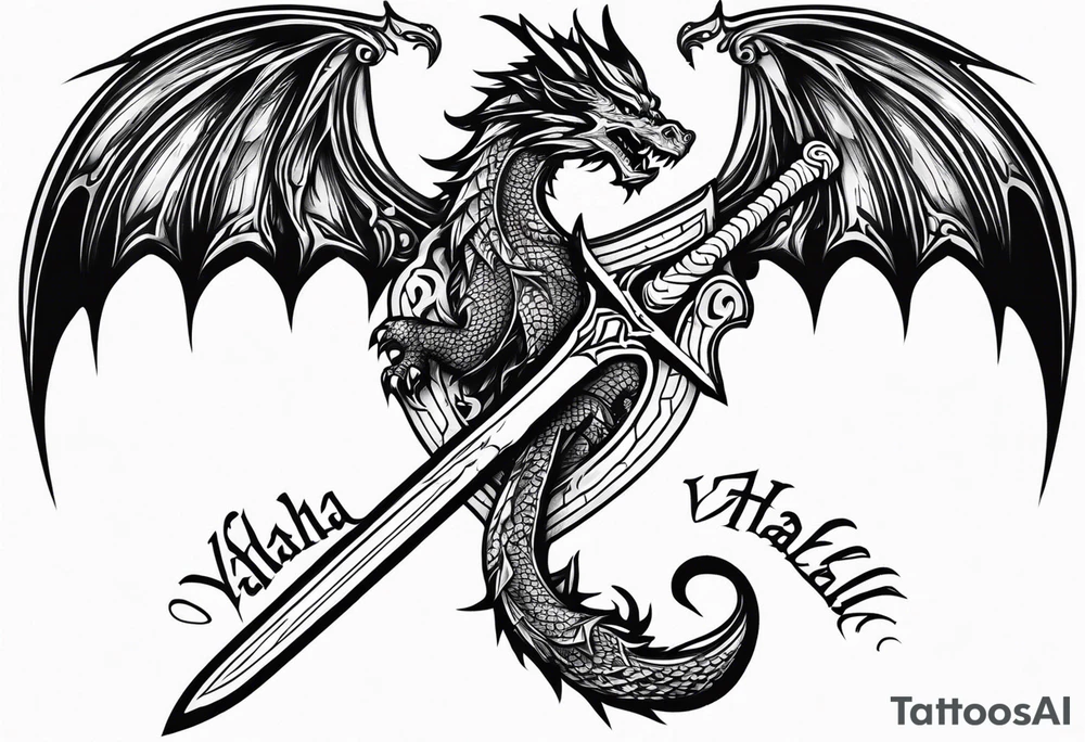 Valhalla death 
prayer sword dragon axe tattoo idea