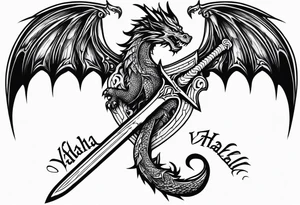 Valhalla death 
prayer sword dragon axe tattoo idea