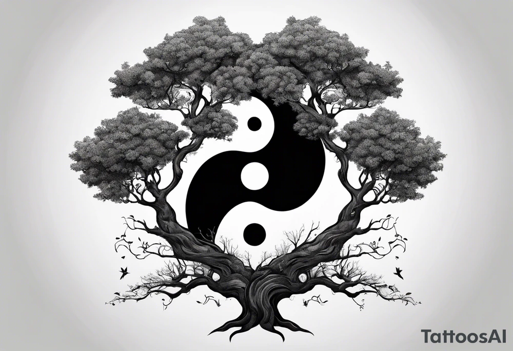 ying yang with a tree tattoo idea