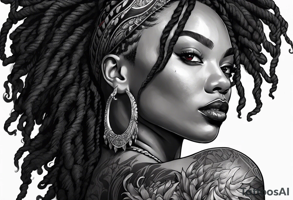 Black woman with locs and red dragon tattoo idea