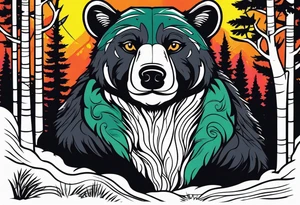 Pine forest black bear puma tattoo idea