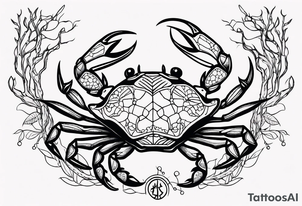 Zodiac crab on tree tattoo idea