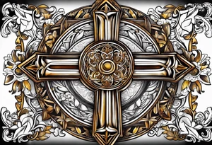 christian cross and in it there is familia word tattoo idea