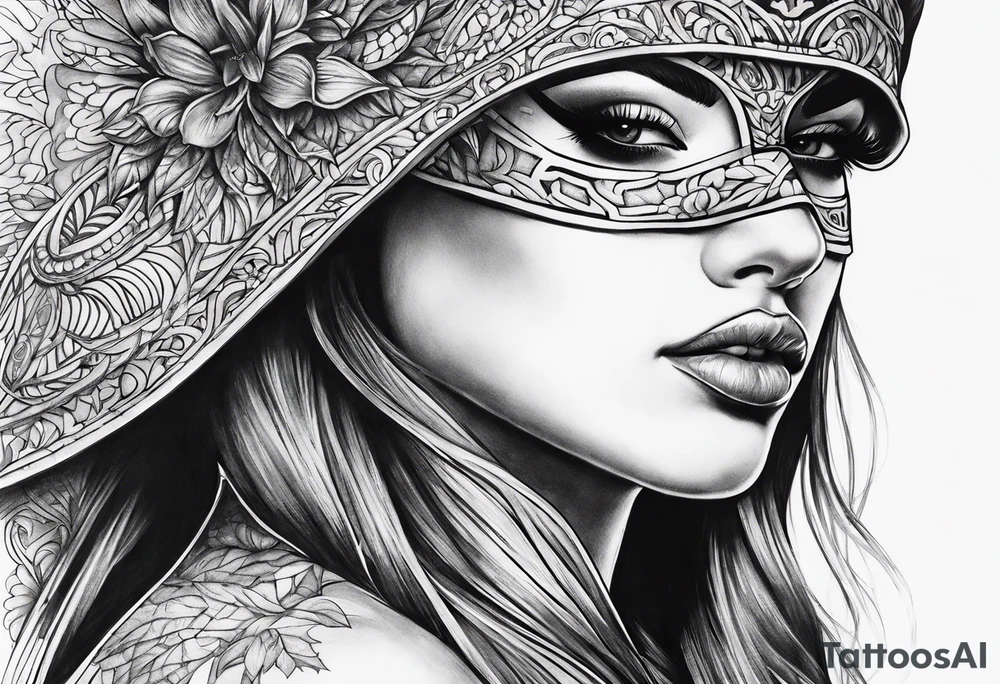 lady with masked tattoo idea