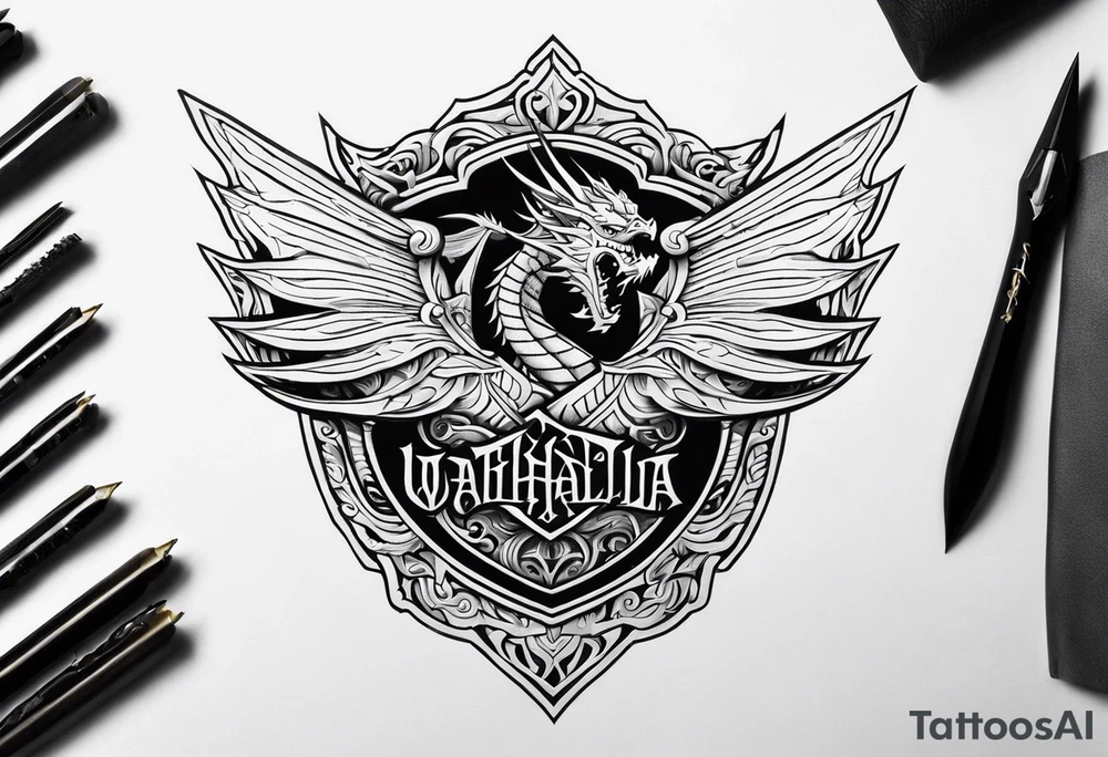 Valhalla sword shield dragon tattoo idea