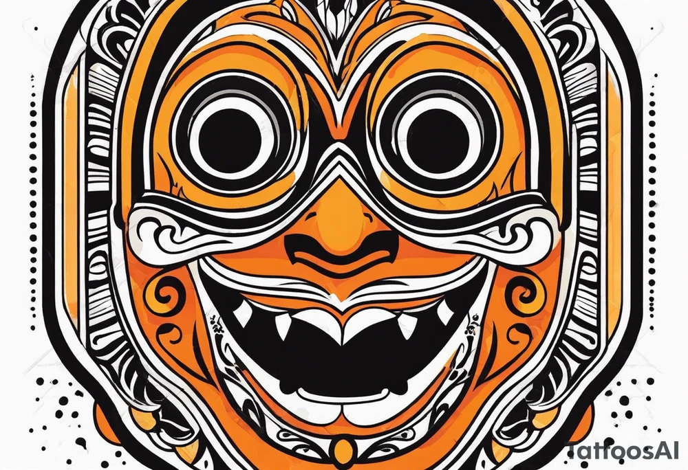 Laughing Mexican mask that is orange and black simplistic tattoo idea