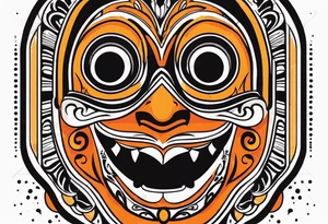 Laughing Mexican mask that is orange and black simplistic tattoo idea