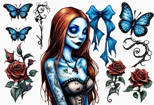 Nightmare before Christmas Sally. With a blue butterfly holding a flower tattoo idea