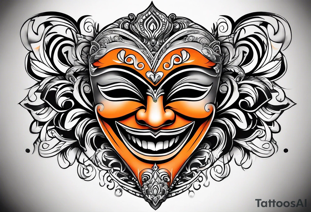 Laughing mask that is orange and black simple tattoo idea