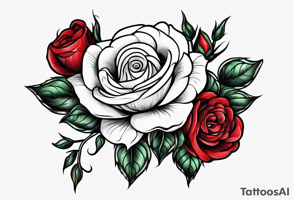 old school roses, red, highly detailed tattoo idea