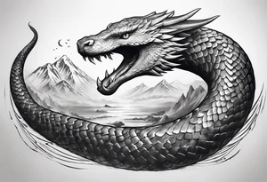 a Sleeve tattoo of Jörmungandr, the mythical giant snake from god of war the game going from shoulder to bicep tattoo idea