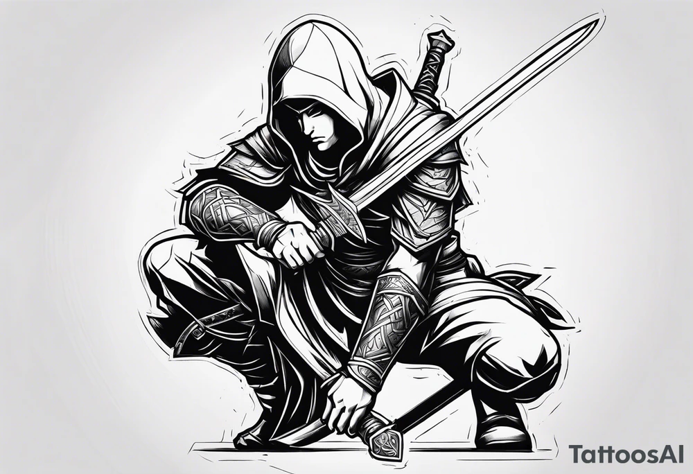 simple lines 
kneeling warrior with sword tattoo idea