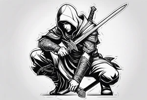 simple lines 
kneeling warrior with sword tattoo idea