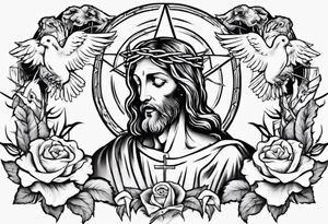 Jesus with thorns and crying, doves, lambs, tattoo idea