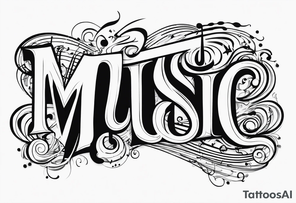 The word “music” melted tattoo idea