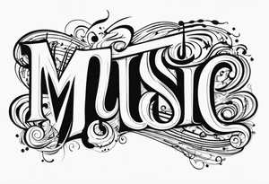 The word “music” melted tattoo idea