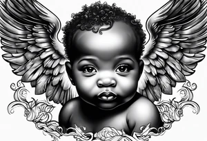 african american baby angel with clouds in the background tattoo idea