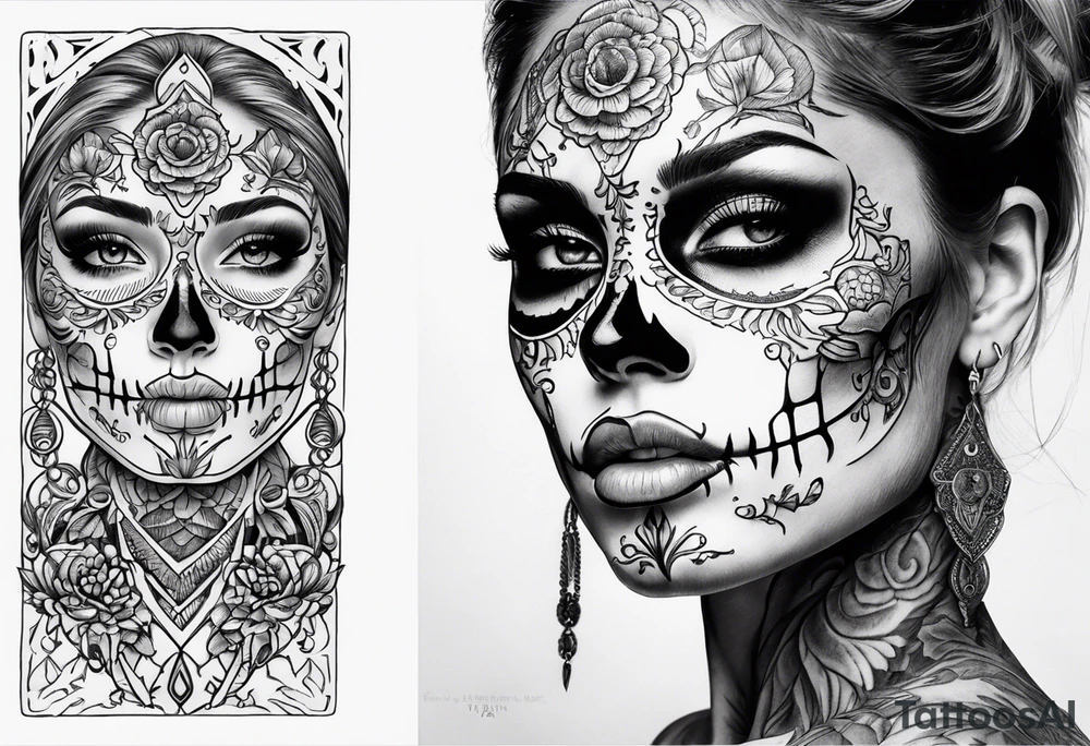 Woman’s skeleton face tattoo idea