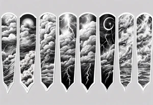 forearm sleeve lightning and clouds pattern tattoo idea