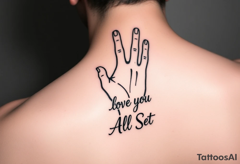 Hand signing I love you with the words All Set tattoo idea