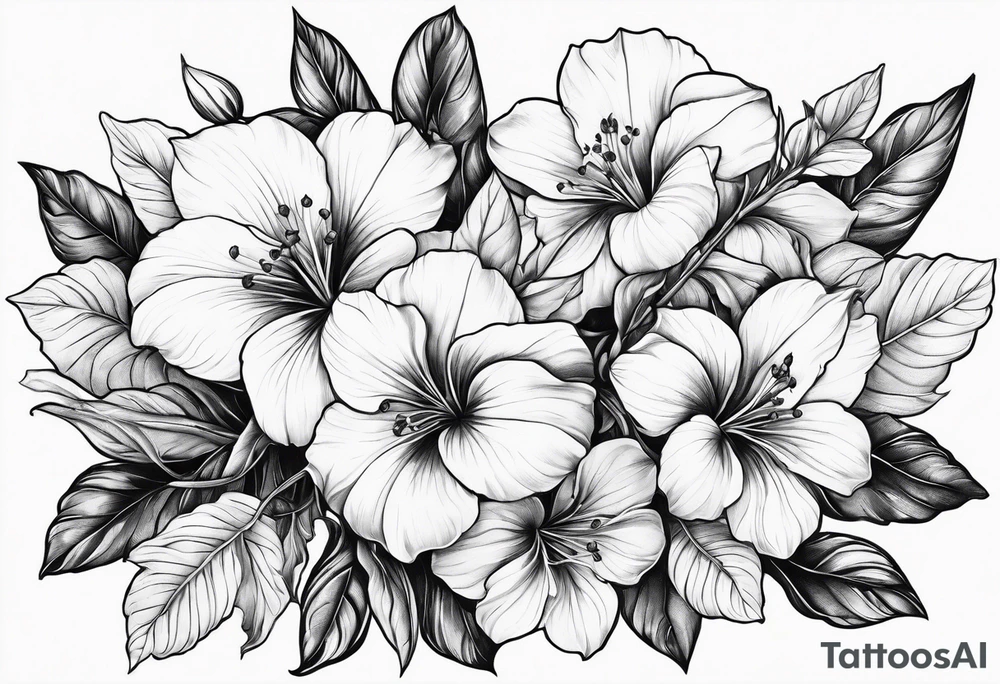 leafs and stalk with Platycodon grandiflorus flowers tattoo idea