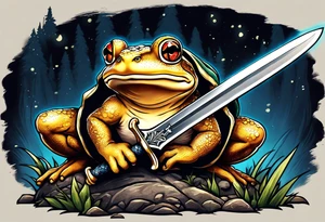 toad with sword; sword s¡is pointing down(sword stuck in the ground) as if the toad was standing; no clothes tattoo idea