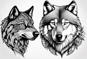 Hawk and a Wolf, Nature Scenery, and names Grayson, Bennett, Layden, Xavian, Amelia, Braxton tattoo idea