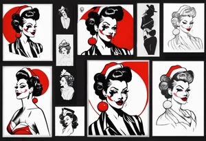 pin up style clown woman full body tattoo idea