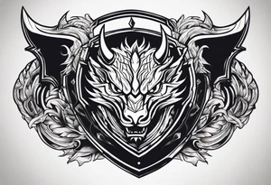 Valhalla sword shield dragon head muscle tattoo idea