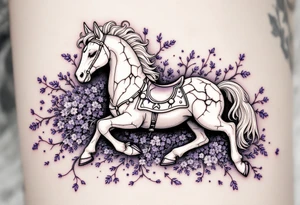 Tim Burton’s broken carousel horse rests in a bed of wilted lavender and cracked bone-white porcelain. tattoo idea