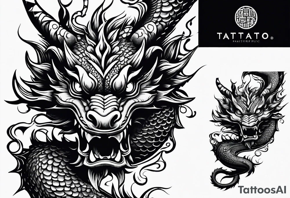 An ornate dragon breathing fire, with intricate scales and a fierce expression, symbolizing power and protection.” tattoo idea