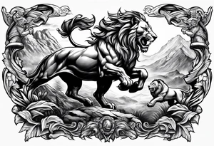 Spartan lion battle scene tattoo idea