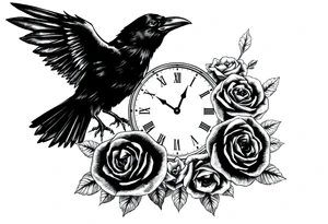 raven,roses,clock. tattoo idea