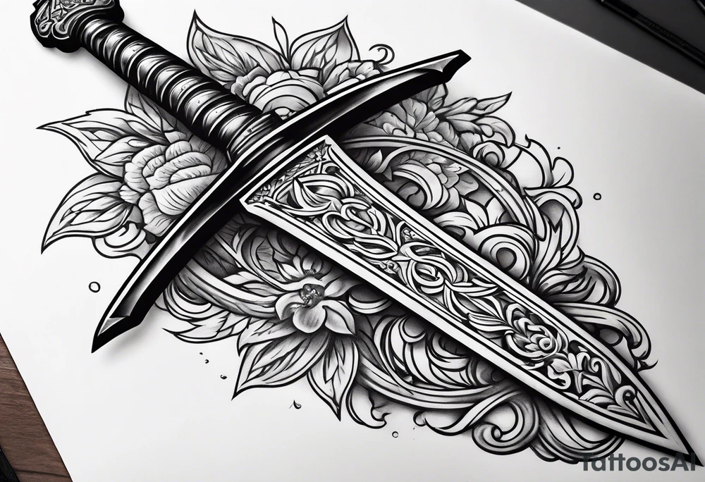 A single vertical sword with empty background tattoo idea A single vertical sword with empty background tattoo idea