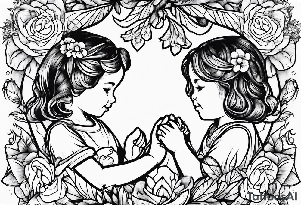 Three  Little girls and  dad and holding hands tattoo idea