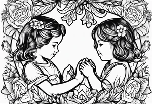 Three  Little girls and  dad and holding hands tattoo idea