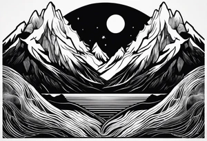 A world that is upside down including Mountains and a moon that drips down tattoo idea