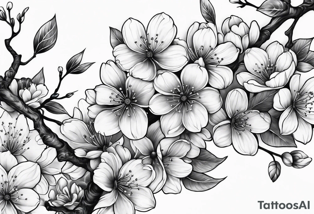 solar system with cherry blossoms spread about spine tattoo idea