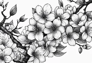 solar system with cherry blossoms spread about spine tattoo idea