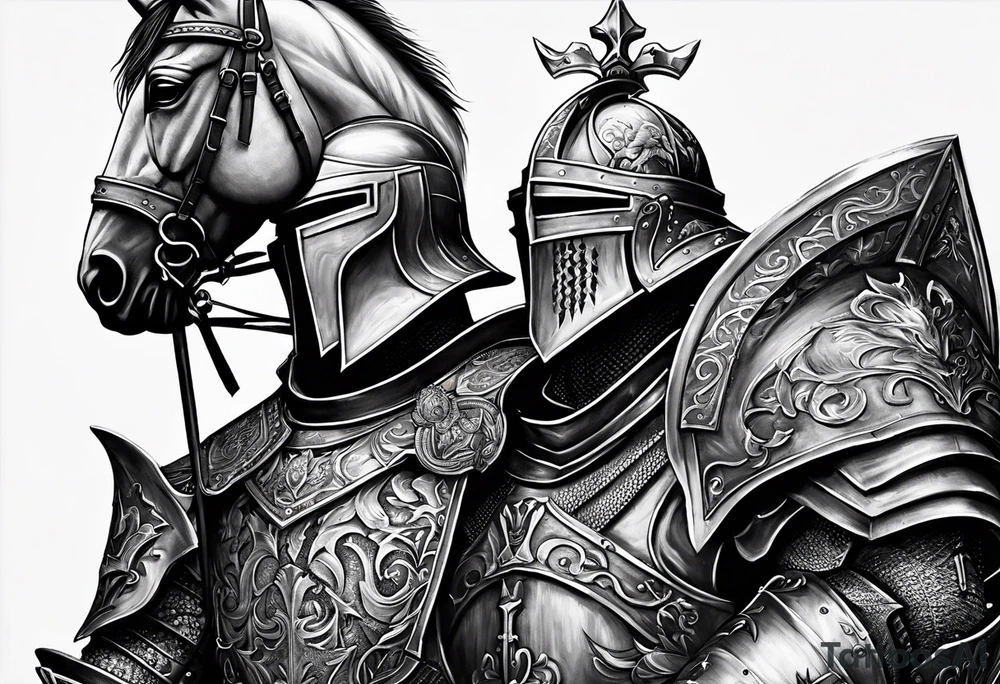 knight with heavy armor with clock and less detail tattoo idea knight with heavy armor with clock and less detail tattoo idea