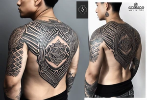 A simple tattoo that is placed on the upper back of a male. It should represent muay thai, discipline, pain and temple tattoo idea