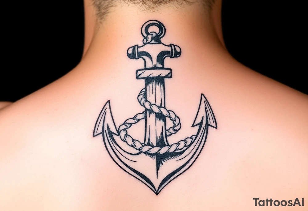 weathered anchor wrapped in nautical rope with sea waves tattoo idea