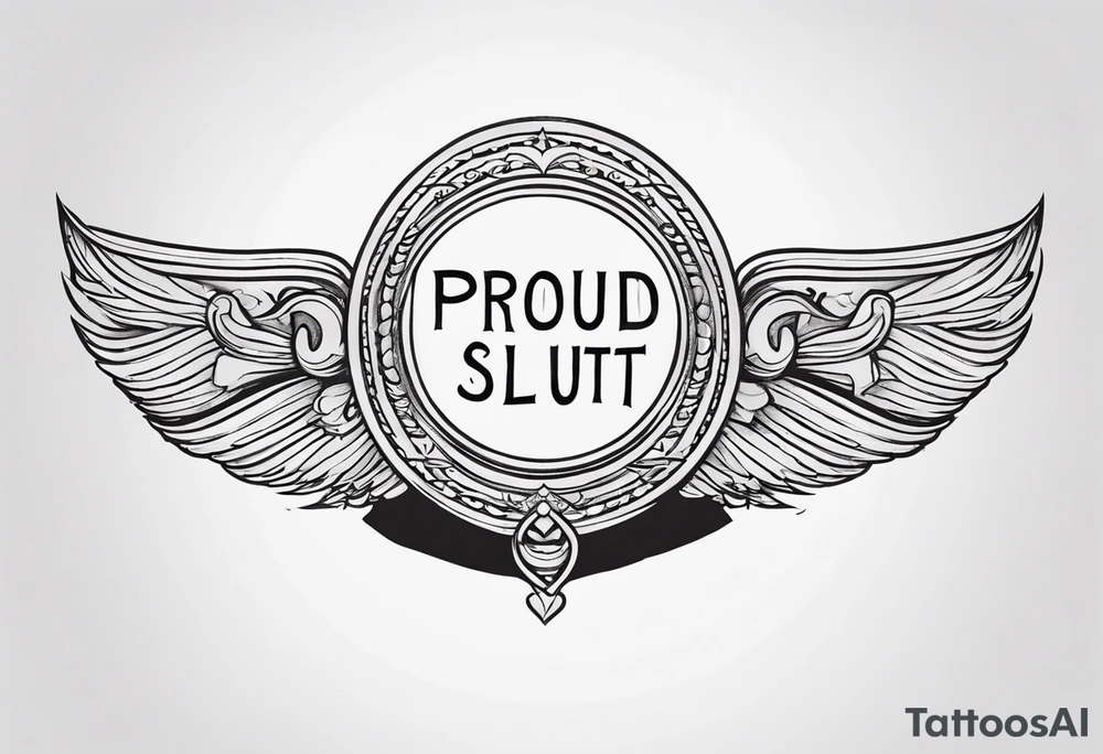 Keyhole lower back tattoo with a ribbon behind it that reads "proud slut" tattoo idea