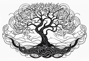 A tree reaching the sky with the roots reaching hell, having a snake around it. All based on Carl Jung ideas. tattoo idea