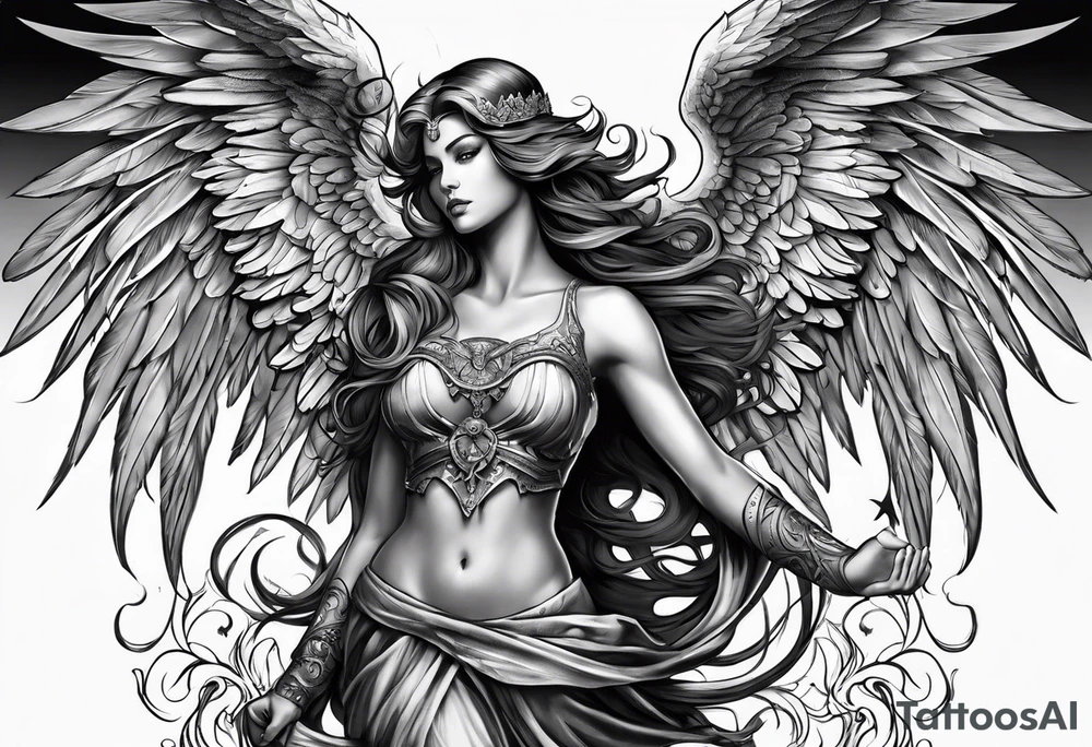 American guardian angel and demon angel fusing together tattoo idea