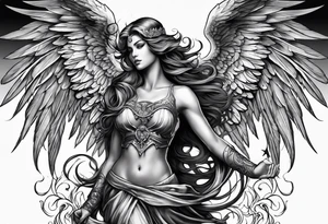 American guardian angel and demon angel fusing together tattoo idea