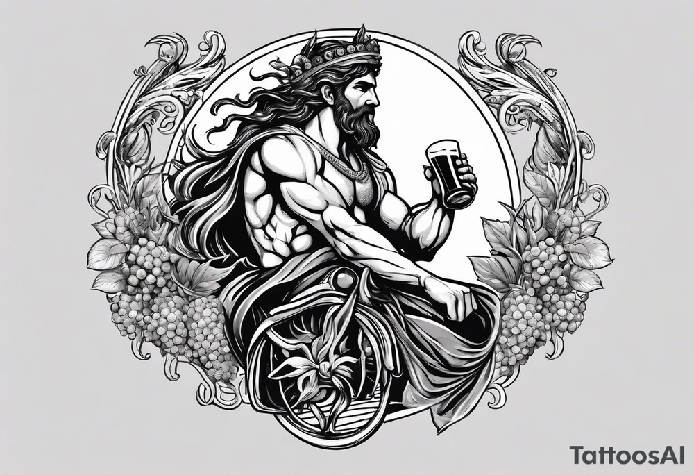 Greek god Dionysus riding a beer caske tattoo idea