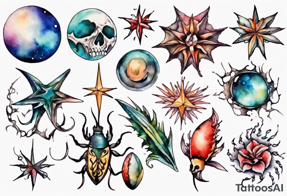 sternzeichen krebs aquarell tattoo idea
