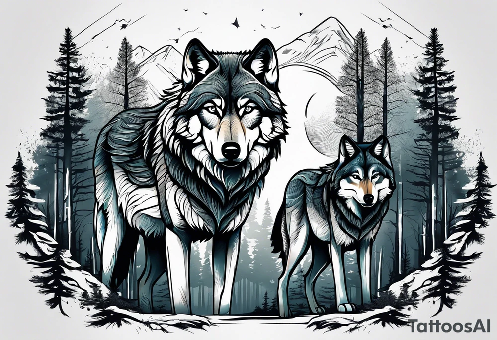 Wolves in a forest tattoo idea