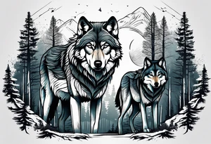 Wolves in a forest tattoo idea